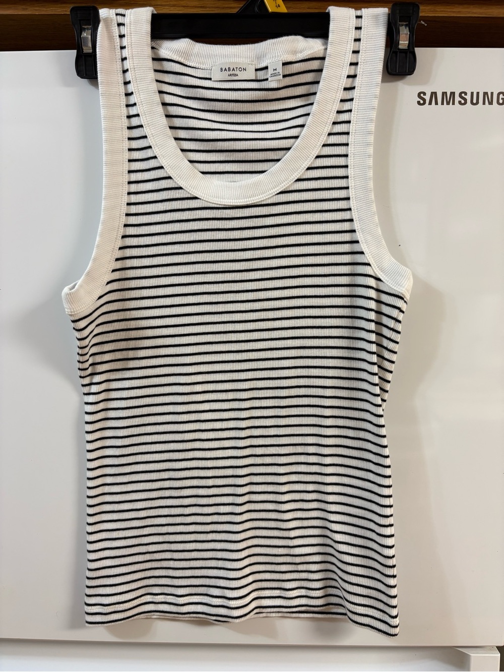 Babaton Black and White Striped Rib Tank